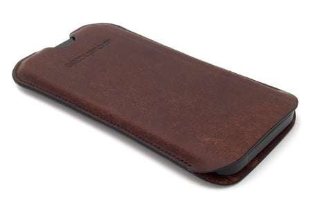 iphone 15 pro max leather sleeve - brown