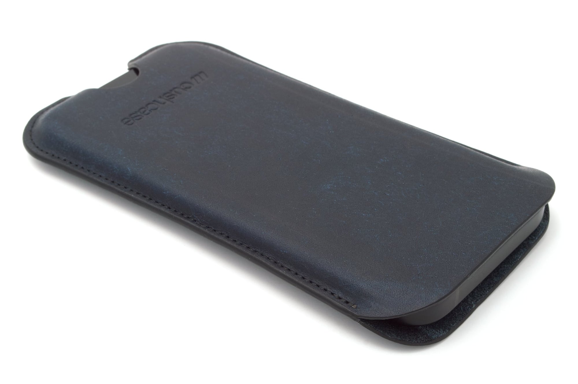 iphone 15 pro leather sleeve - navy blue