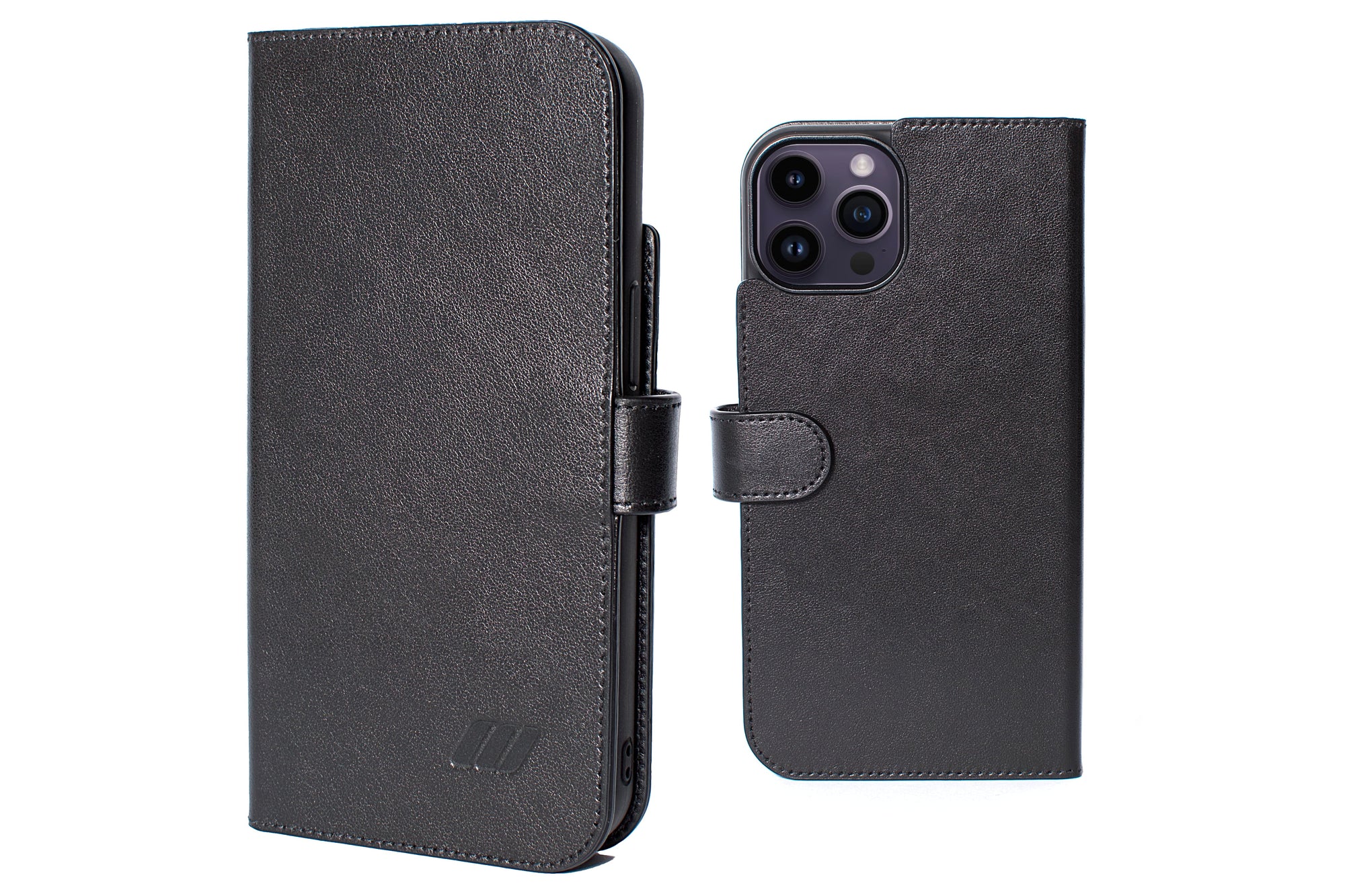 iphone 14 pro max leather folio case - black