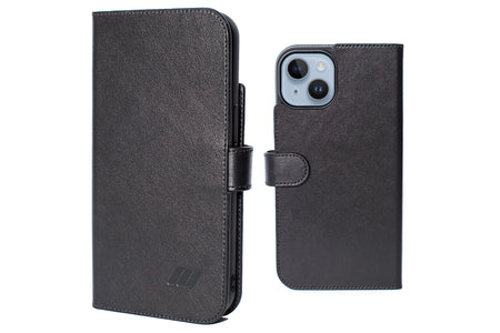 iphone 14 plus leather folio case - black