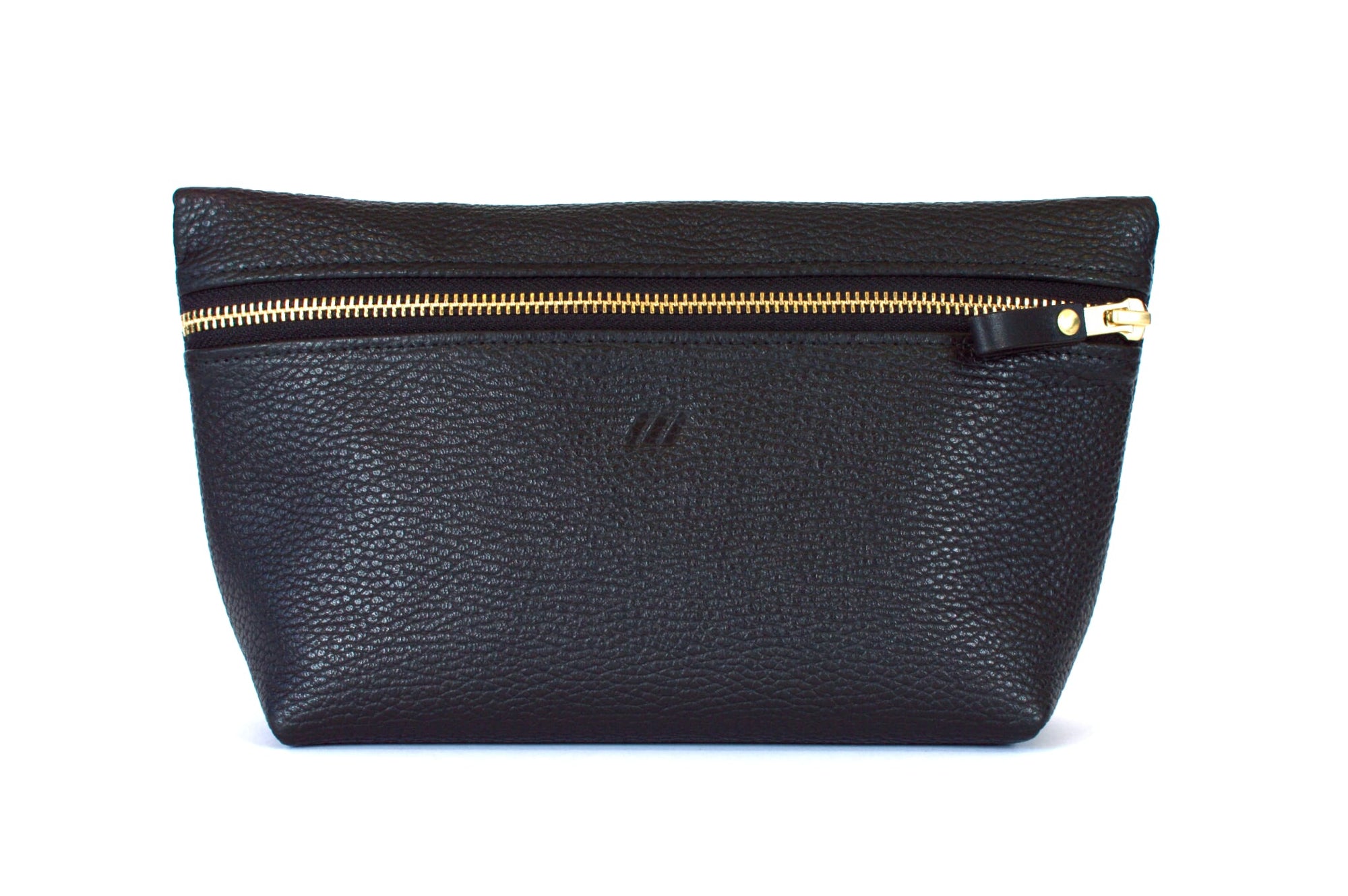 Large Makeup Bag - Black Leather