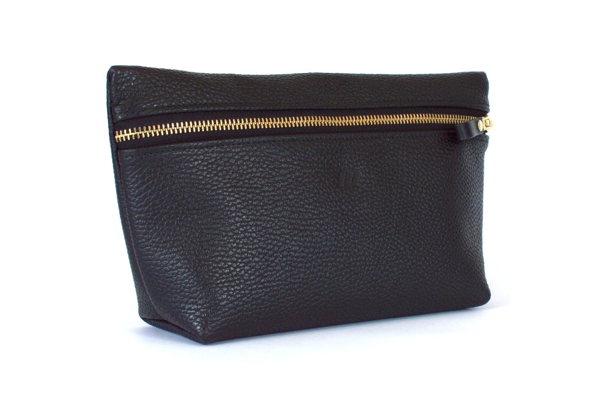 Large Makeup Bag - Pebbled Leather - Black