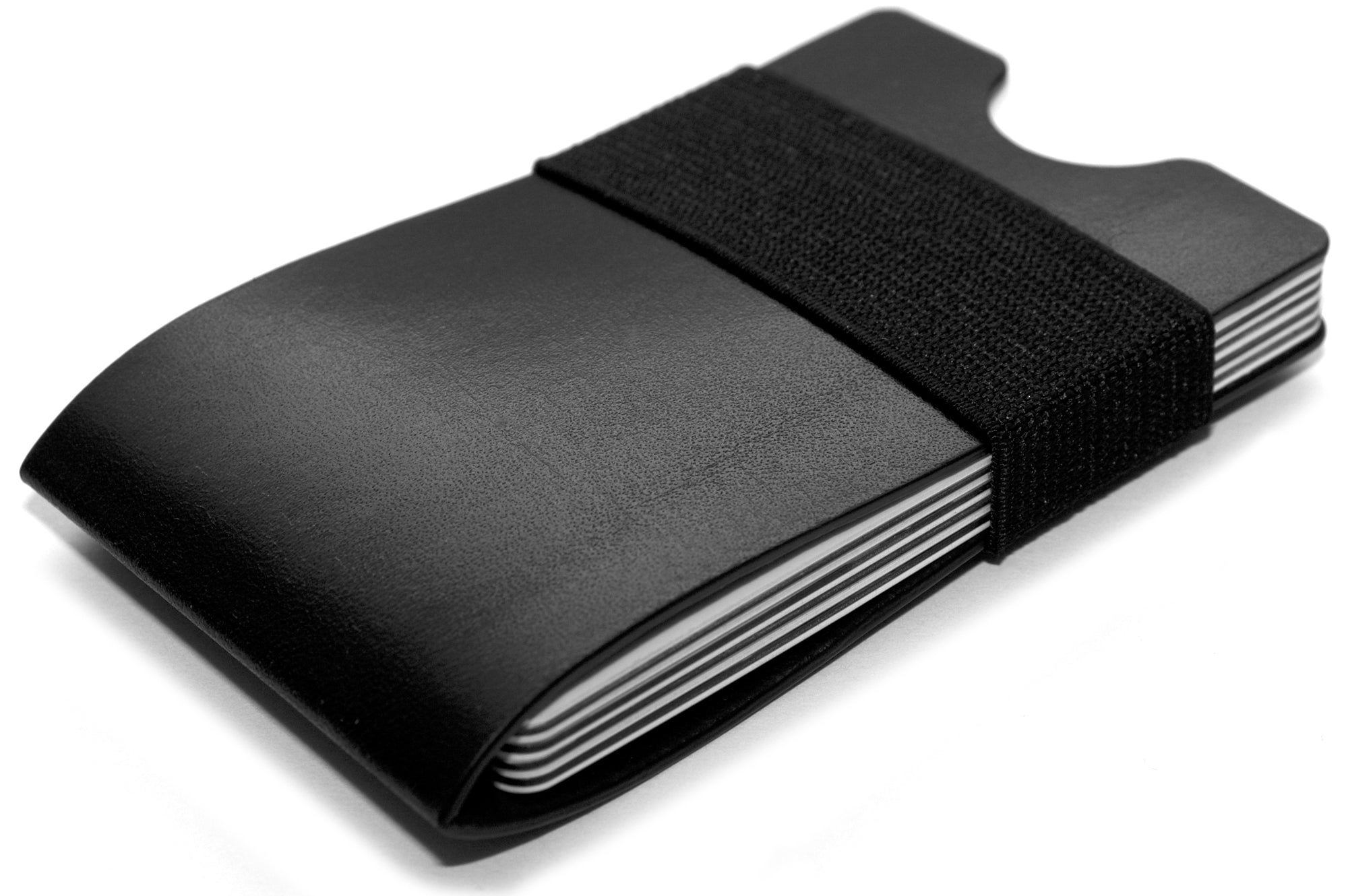 Compact Slim Card Wallet - Black Leather