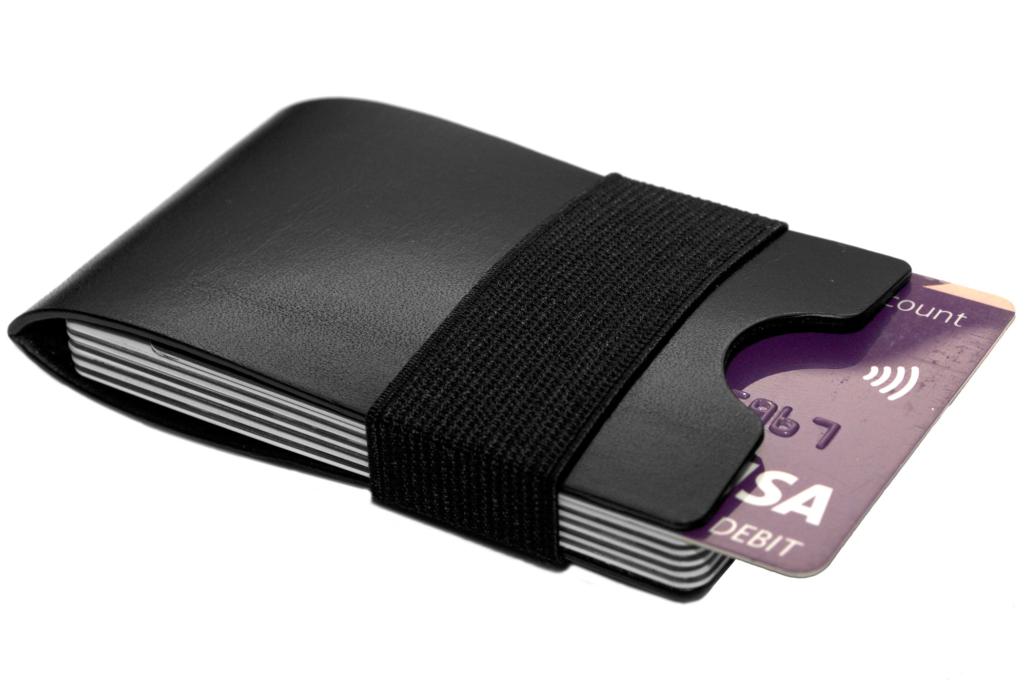 Compact Slim Card Wallet - Black Leather