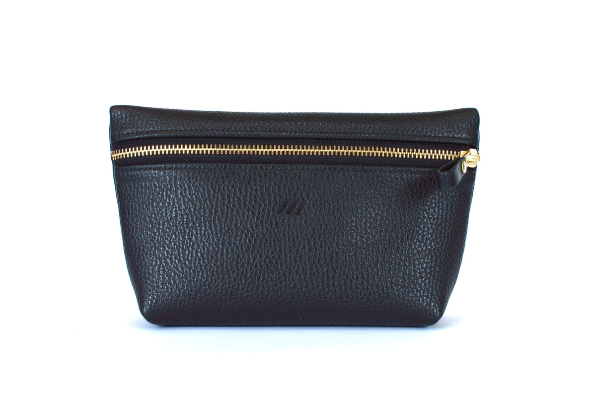 Small Makeup Bag - Black Leather